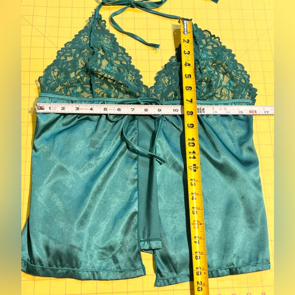 VINTAGE lace negligee nighty lingerie halter tank top teal camisole backless y2k - Picture 11 of 11